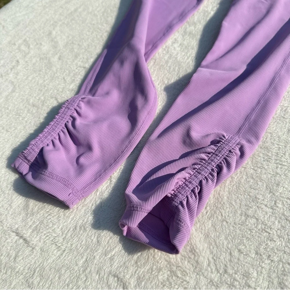 NWT Wilo the Label Ribbed Ruched Ankle Purple Leggings